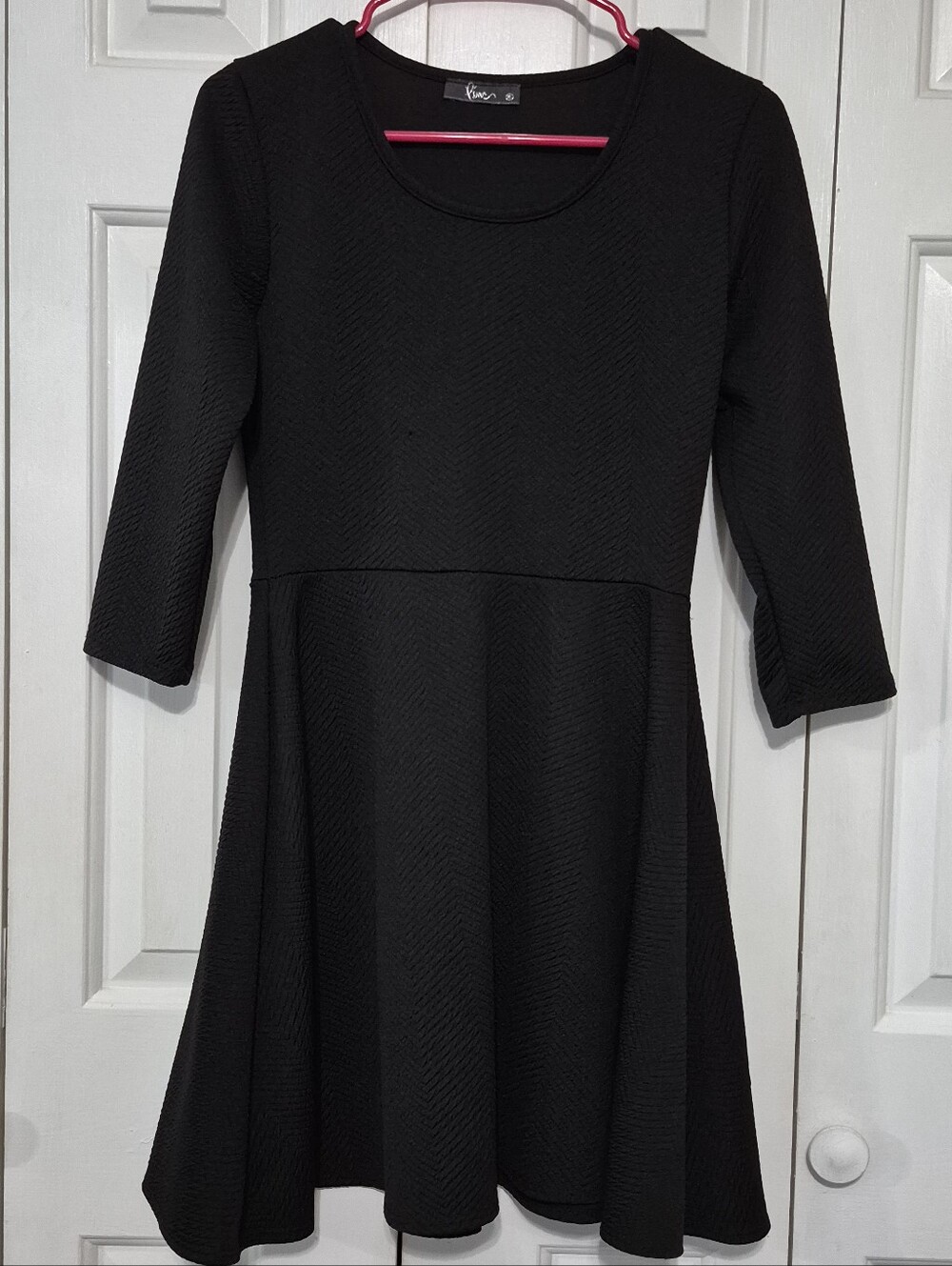 Black Fit-and-Flare Dress with 3/4 Sleeves